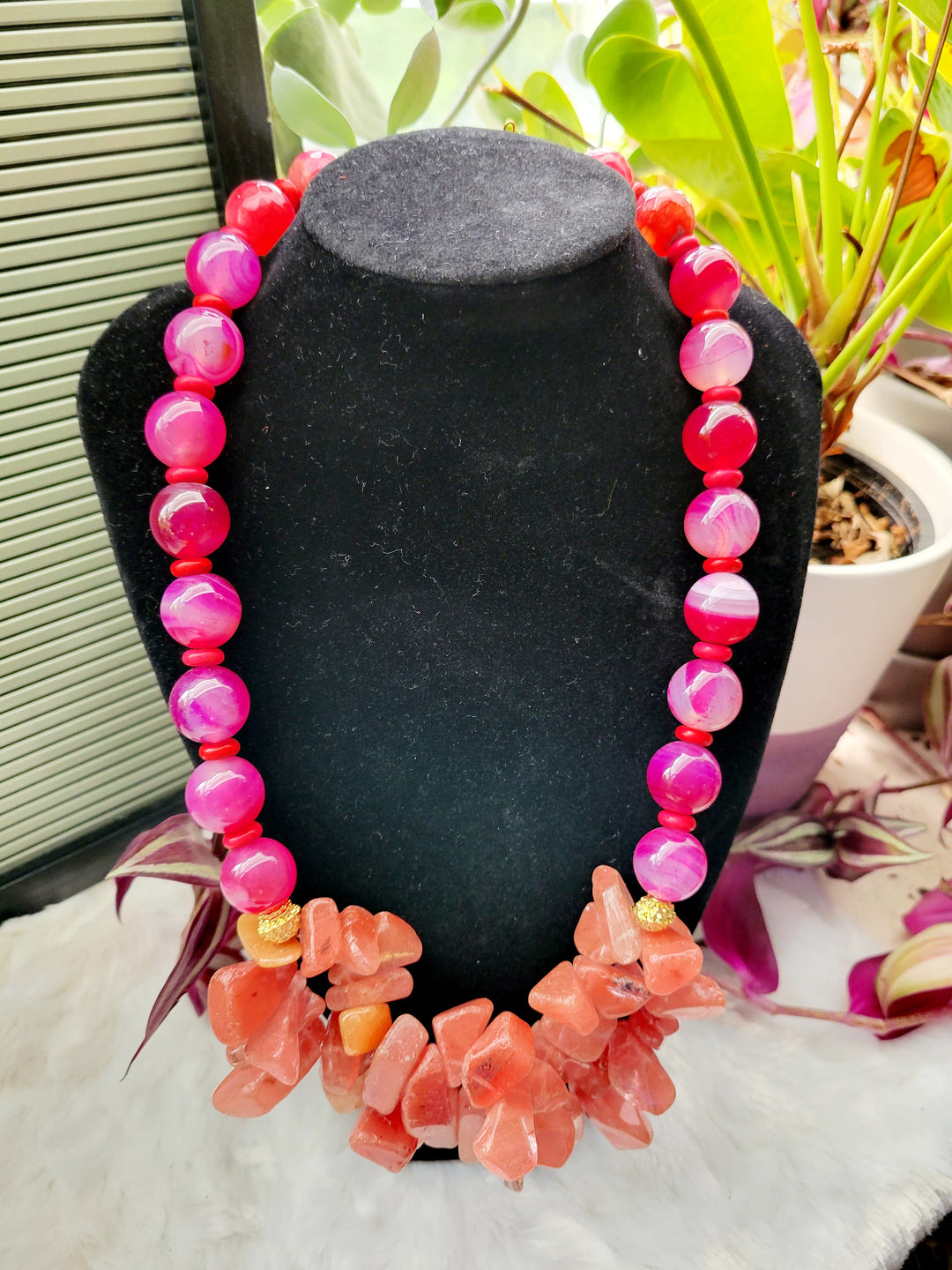 Healing Crystal Necklace | Pink Agate Necklace | Ayebea's Sankofa