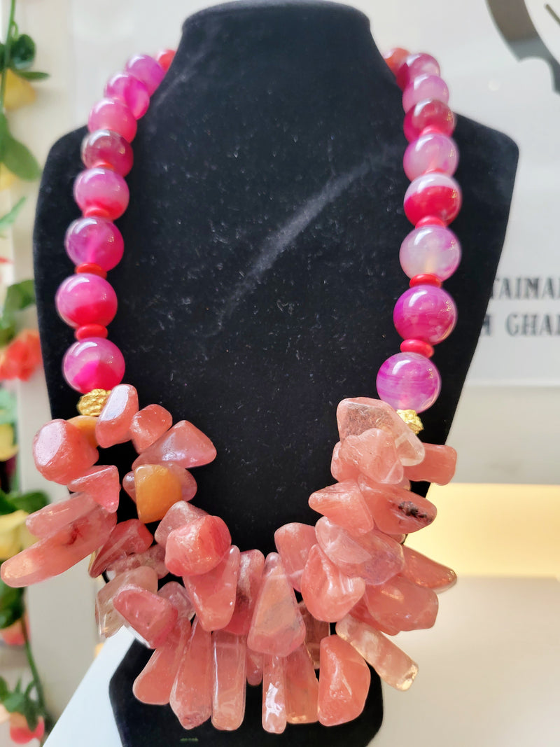 Healing Crystal Necklace | Pink Agate Necklace | Ayebea's Sankofa