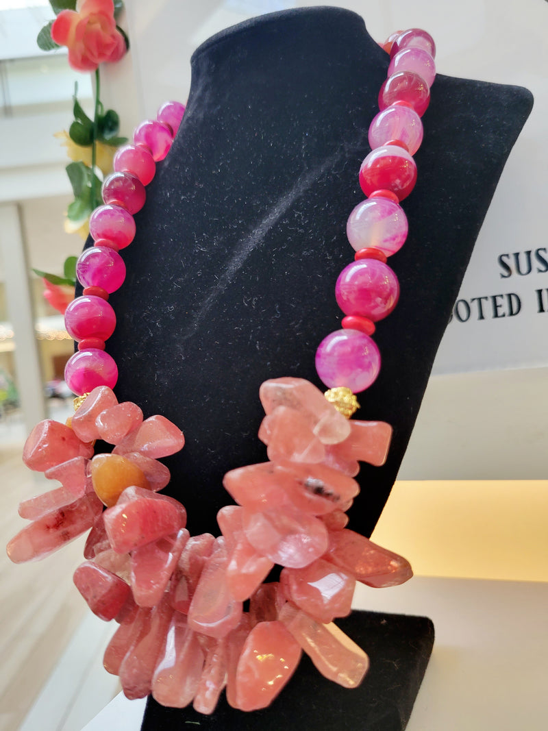 Strawberry Quartz and Pink Agate  Necklace