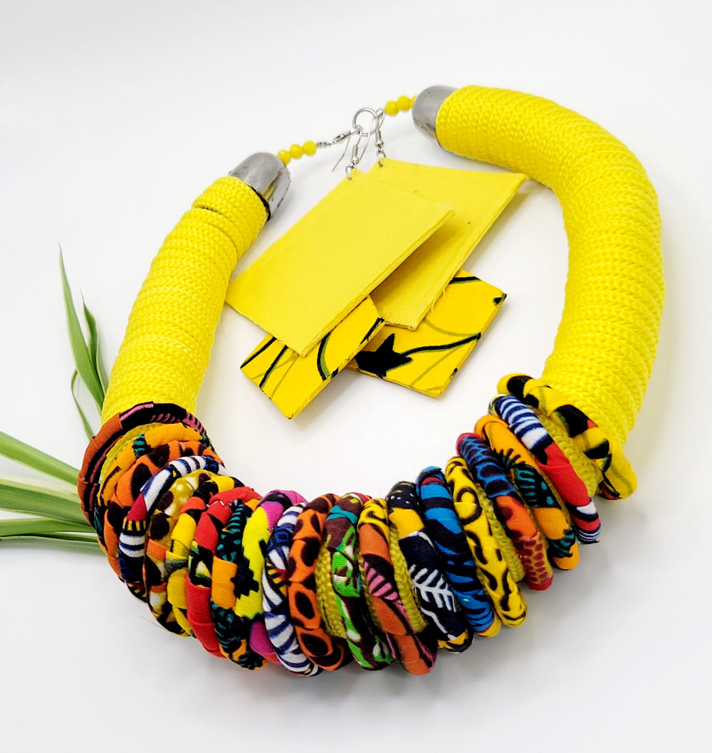 Handmade African Jewelry | Ankara Rink Necklace Set | Ayebea's Sankofa