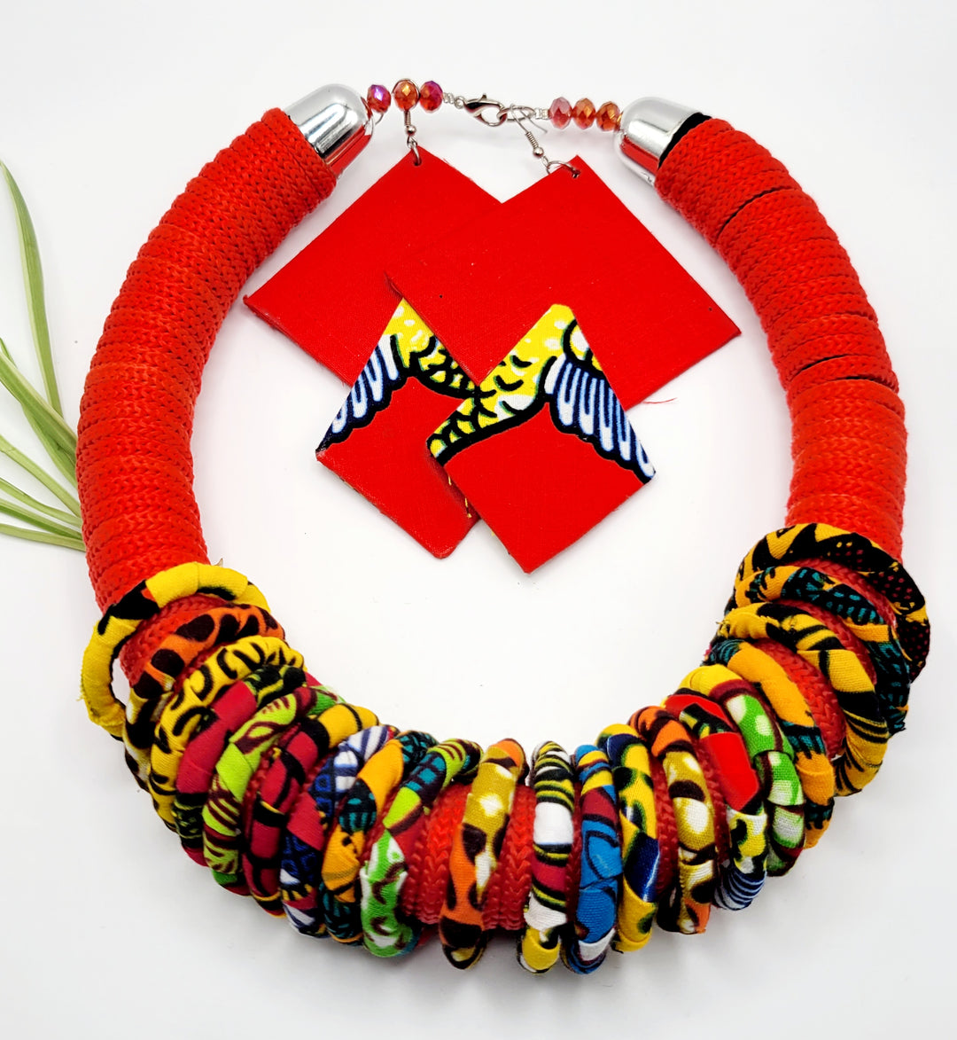 Handmade African Jewelry | Ankara Rink Necklace Set | Ayebea's Sankofa