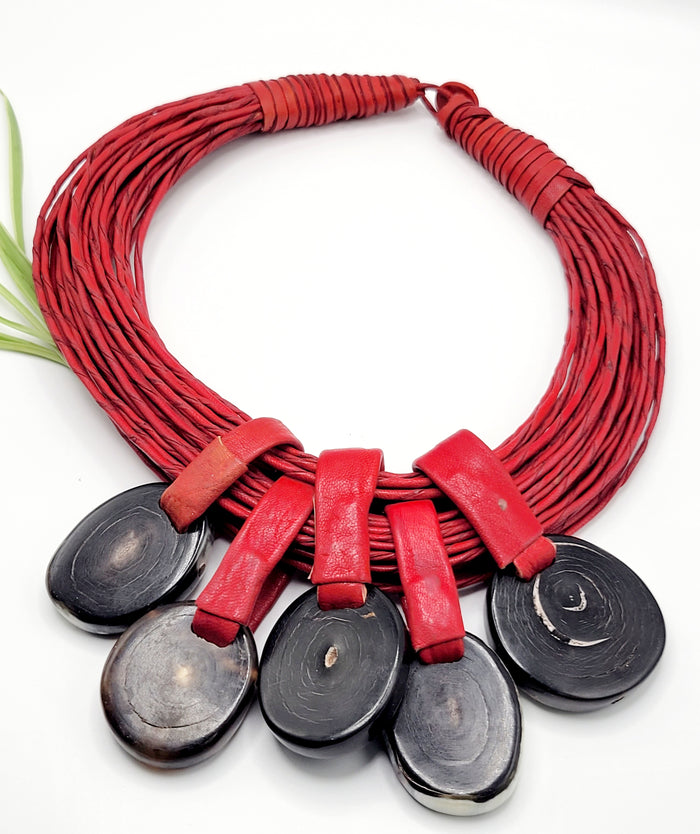 African Statement Necklace | Horn & Leather Necklace| Ayebea's Sankofa