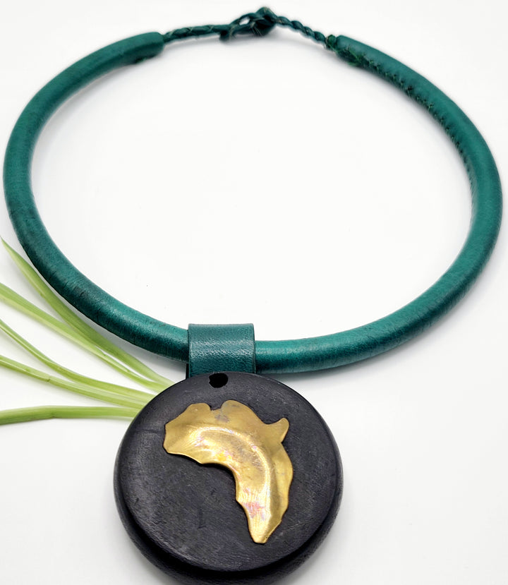 Leather African Medallion |Africa Statement Necklace| Ayebea's Sankofa