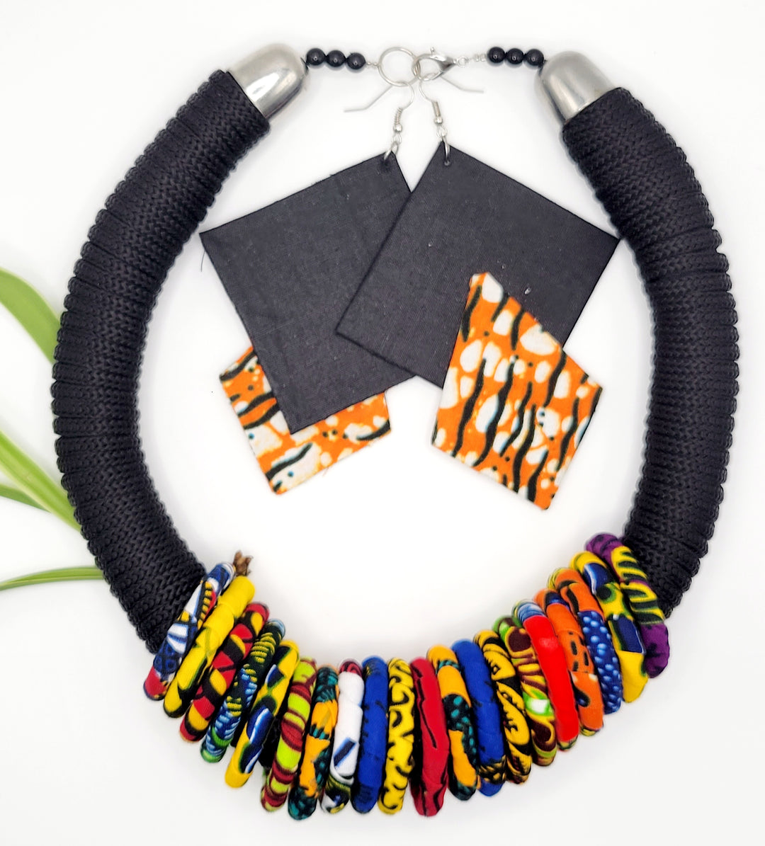 Handmade African Jewelry | Ankara Rink Necklace Set | Ayebea's Sankofa