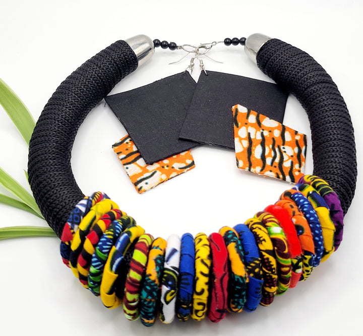 Handmade African Jewelry | Ankara Rink Necklace Set | Ayebea's Sankofa