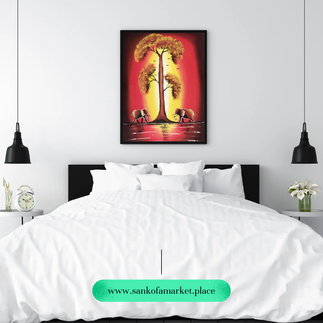 Canvas Wall Art For Living Room | Elephants Painting| Ayebea's Sankofa