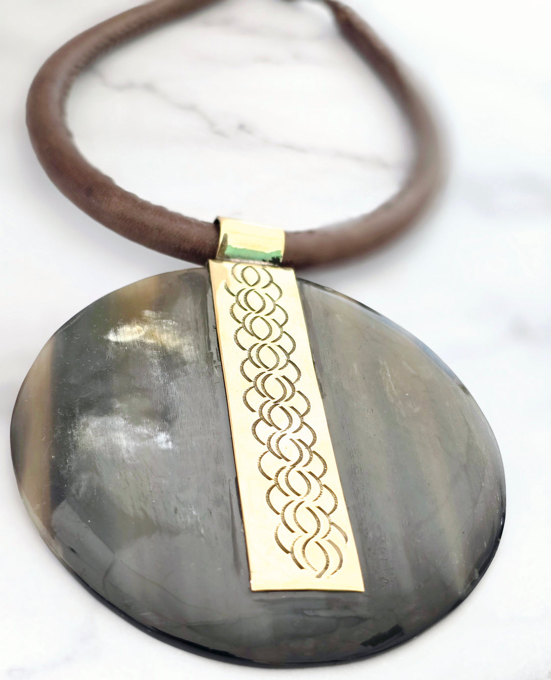 "Dena" Cow Horn and Leather Necklace by Winamzua