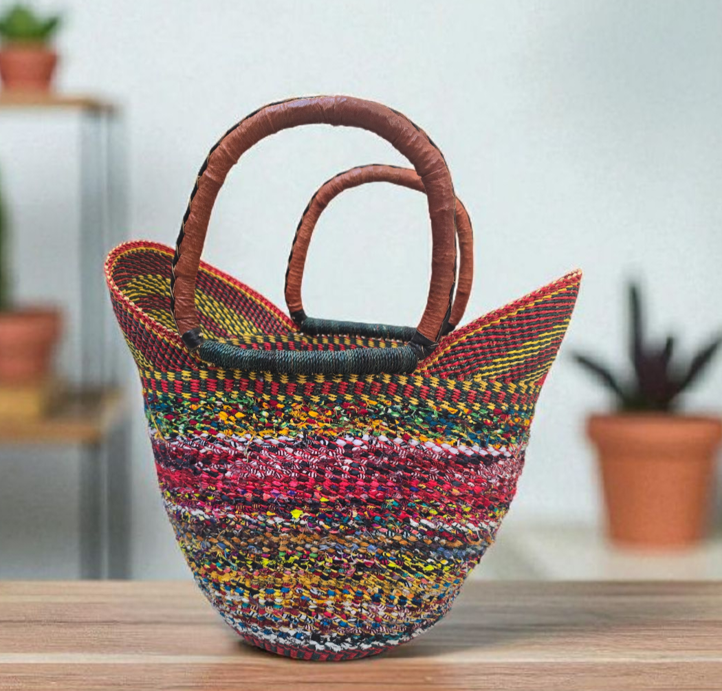 Bolga Basket with Ankara Accent – Handwoven & Upcycled