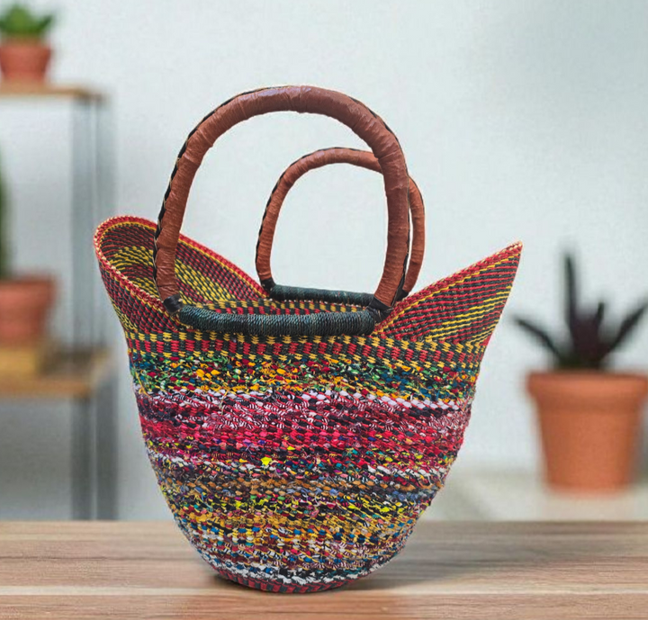 Bolga Basket with Ankara Accent – Handwoven & Upcycled