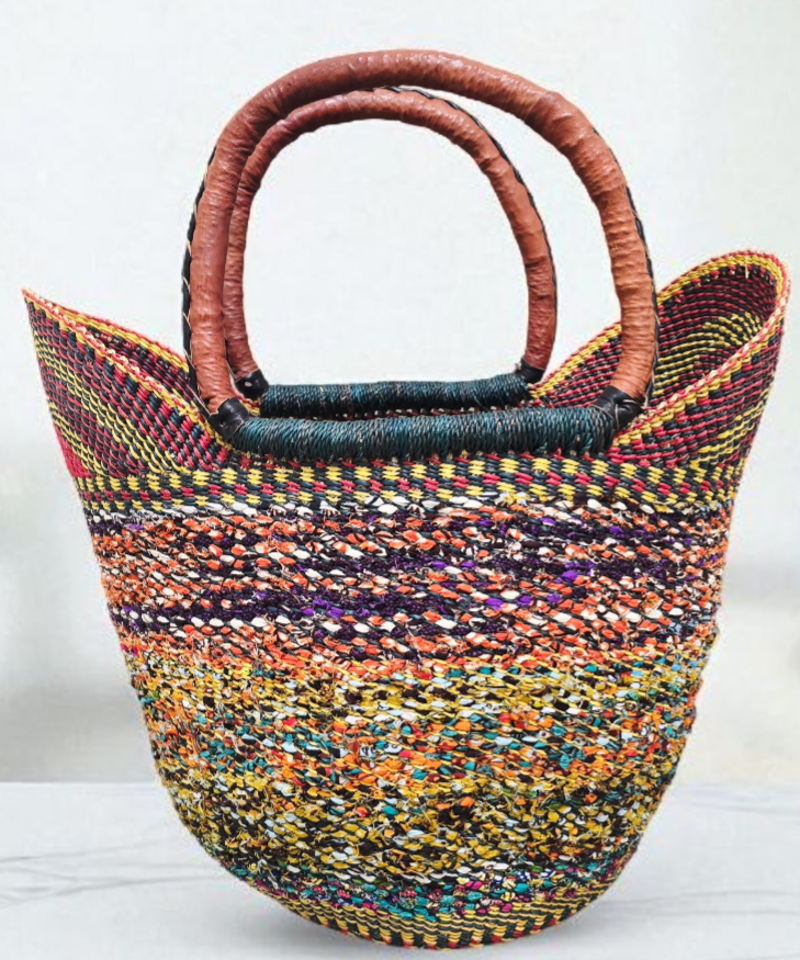 Bolga Basket with Ankara Accent – Handwoven & Upcycled-ORG