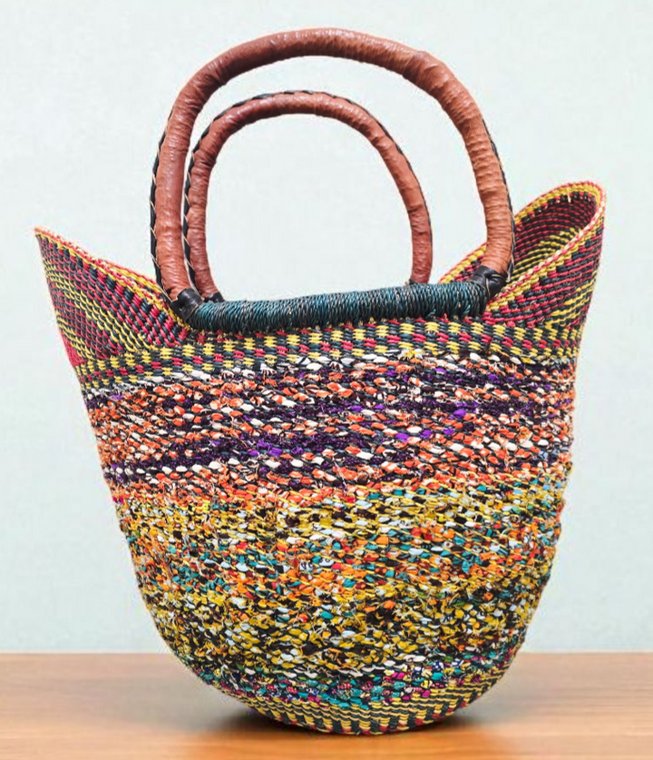 Bolga Basket with Ankara Accent – Handwoven & Upcycled-ORG