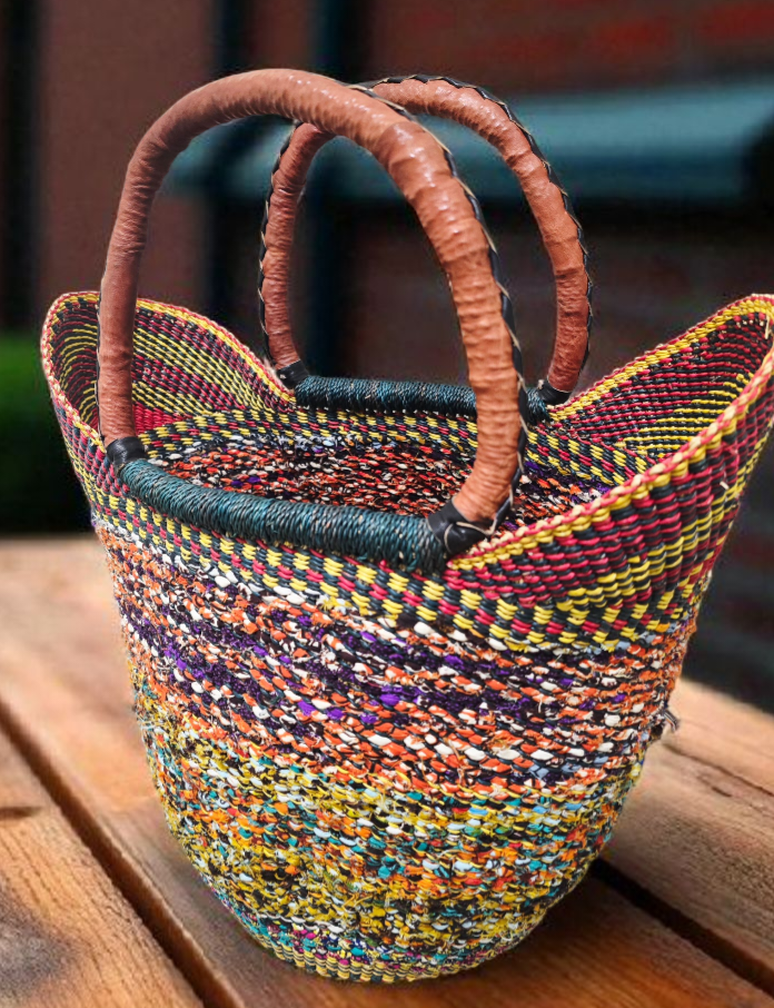 Bolga Basket with Ankara Accent – Handwoven & Upcycled-ORG