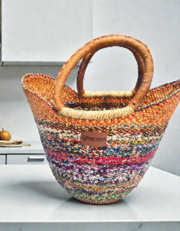 Bolga Basket with Ankara Accent – Handwoven & Upcycled