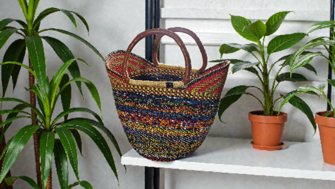 Bolga Basket with Ankara Accent – Handwoven & Upcycled-ORG