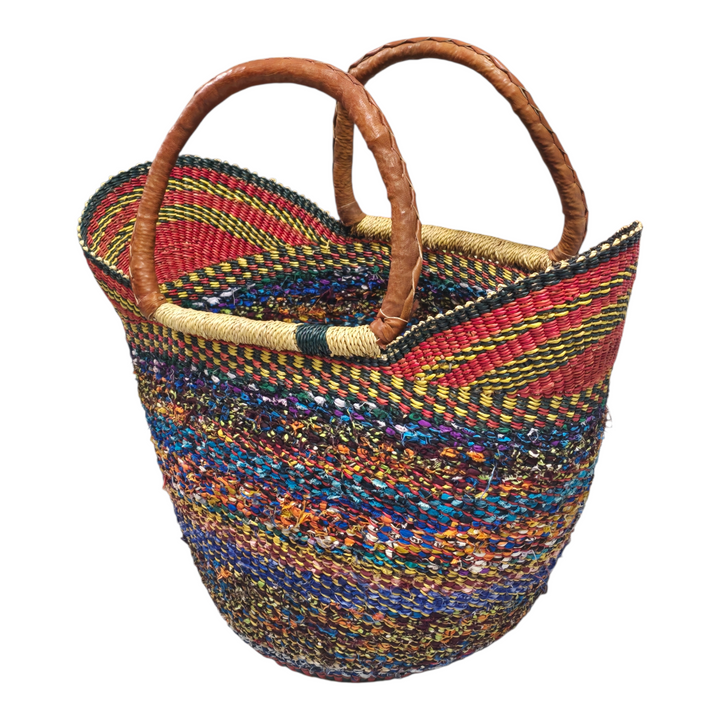 Bolga Basket with Ankara Accent – Handwoven & Upcycled-ORG