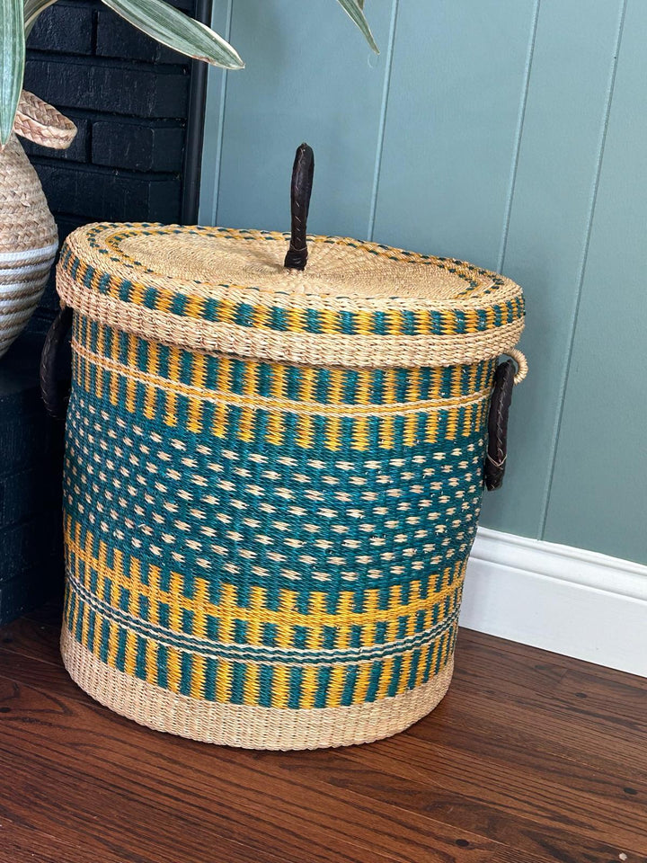 Handwoven Bolga Storage Basket with Lid