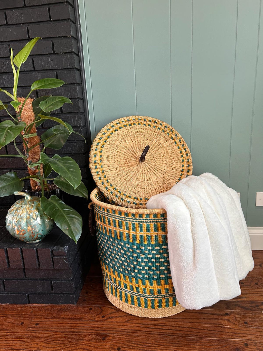 Handwoven Bolga Storage Basket with Lid