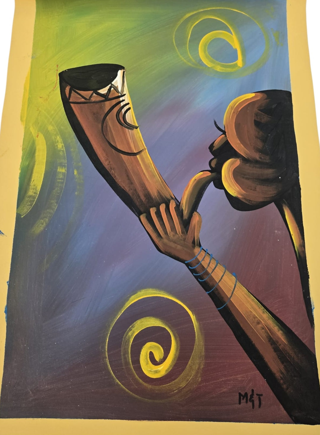 Call of the Ancestors|Handcrafted Ghanaian Horn Blower Painting