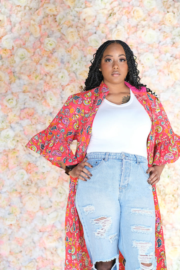 Naa Koshie Floral Ankara Long Jacket