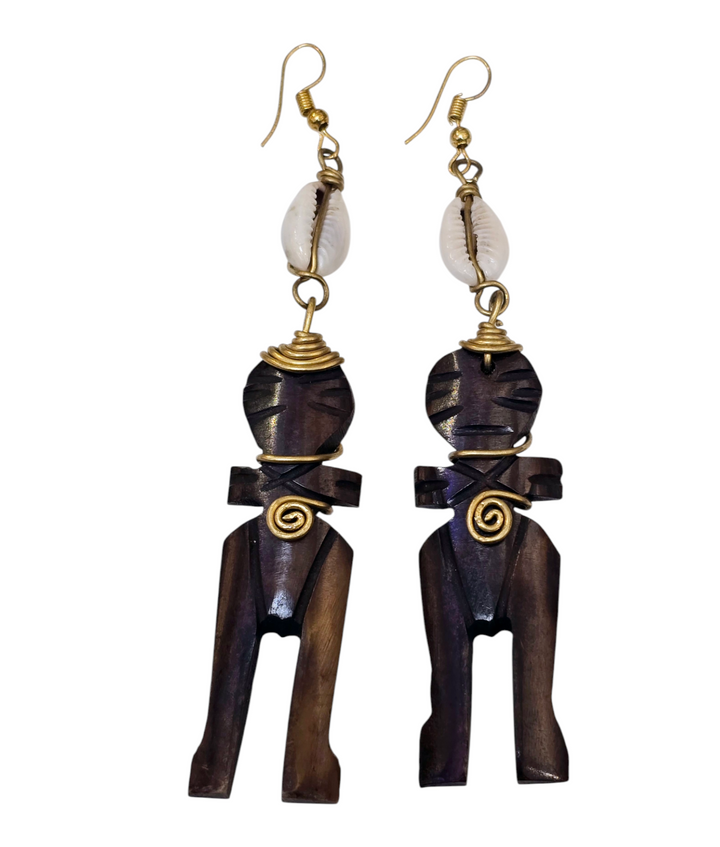 Akuaba Wood and Cowrie Earring