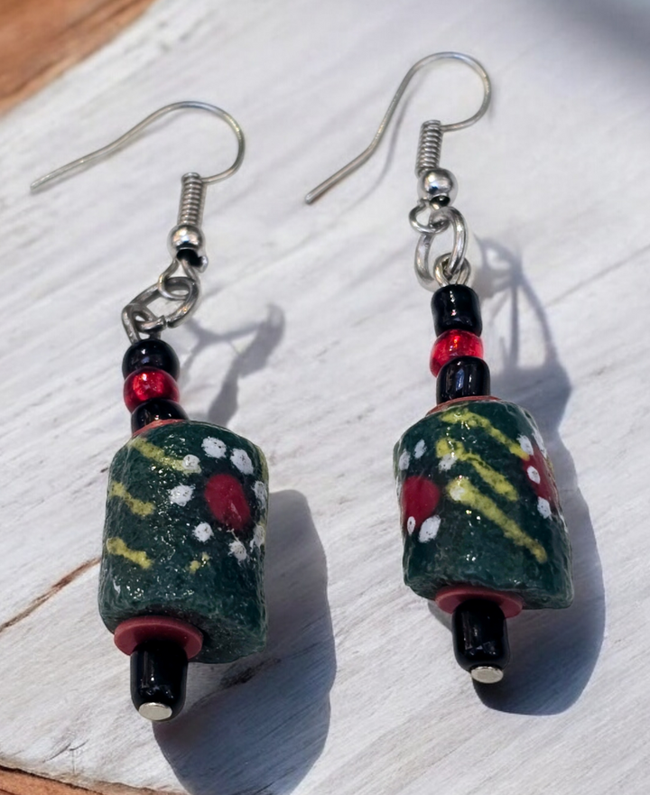 Manye Hand Painted Glass Beads Earrings