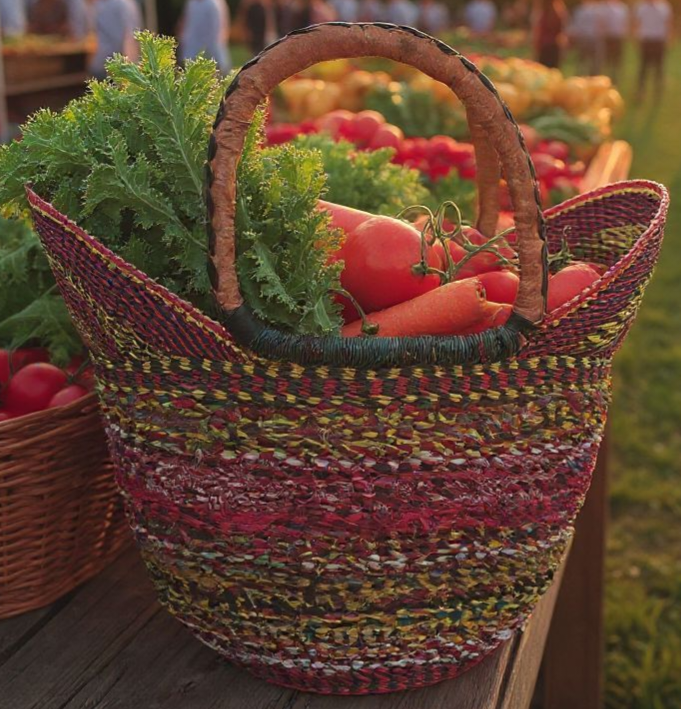 Bolga Basket with Ankara Accent – Handwoven & Upcycled