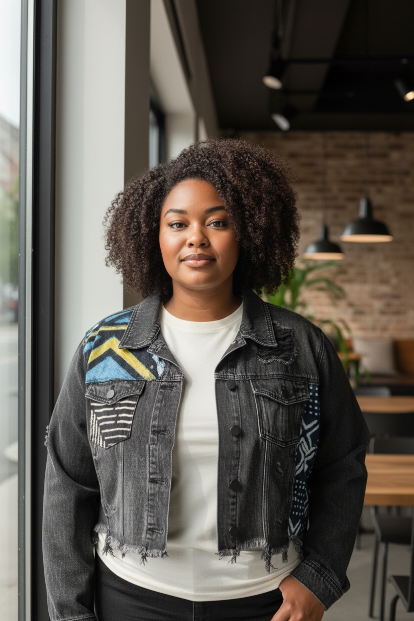 Denim Fusion Upcycled Jacket-Gye Nyame