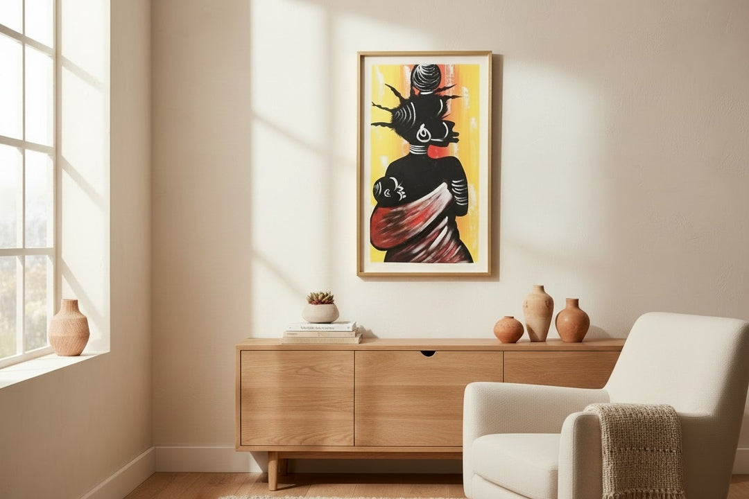 Mother's Embrace|Handcrafted Ghanaian Mother & Child Painting