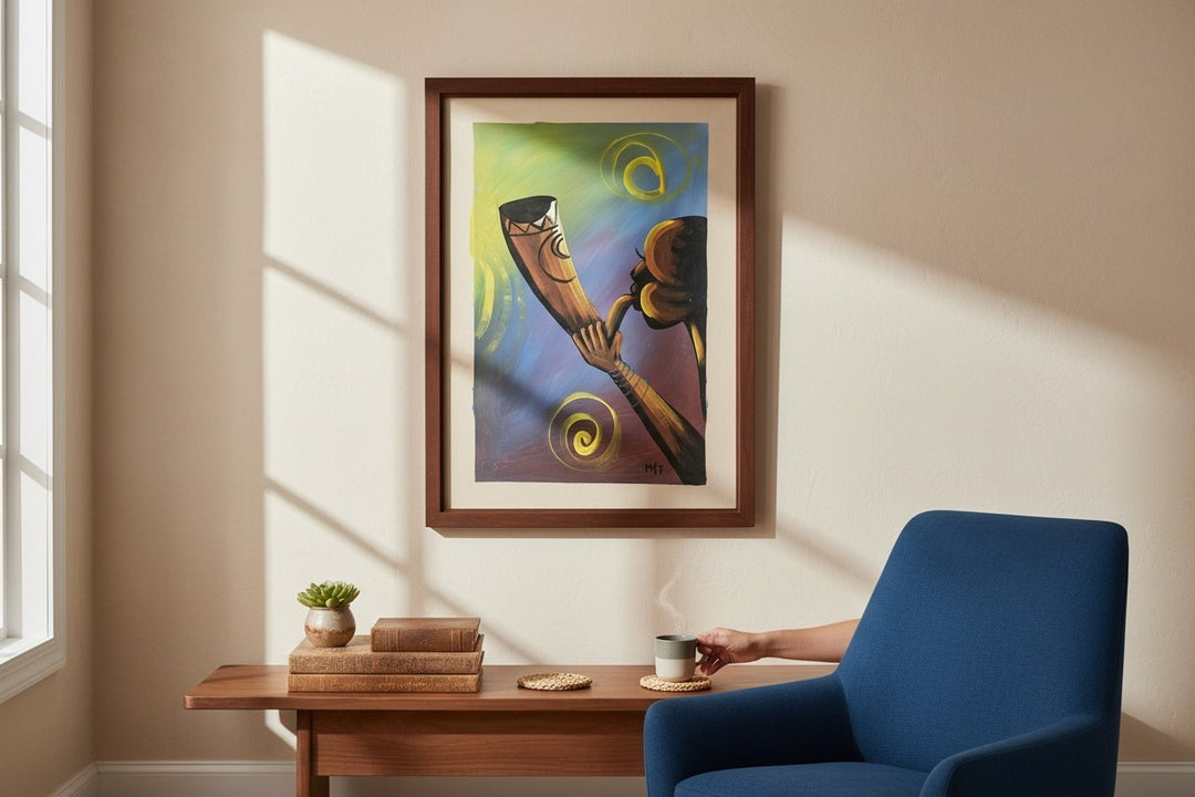 Call of the Ancestors|Handcrafted Ghanaian Horn Blower Painting