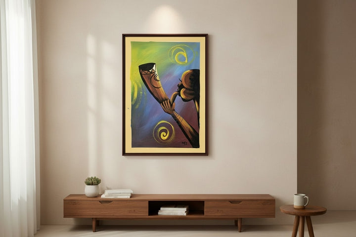Call of the Ancestors|Handcrafted Ghanaian Horn Blower Painting