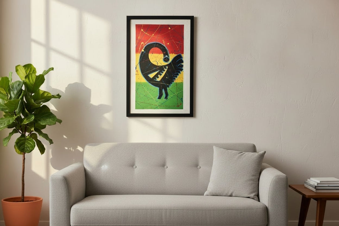 Sankofa in Motion|Handcrafted Ghanaian Adinkra-Inspired Painting