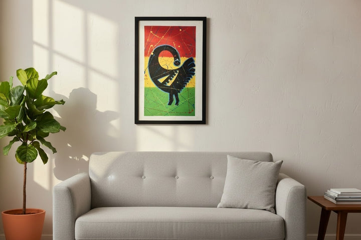 Sankofa in Motion|Handcrafted Ghanaian Adinkra-Inspired Painting