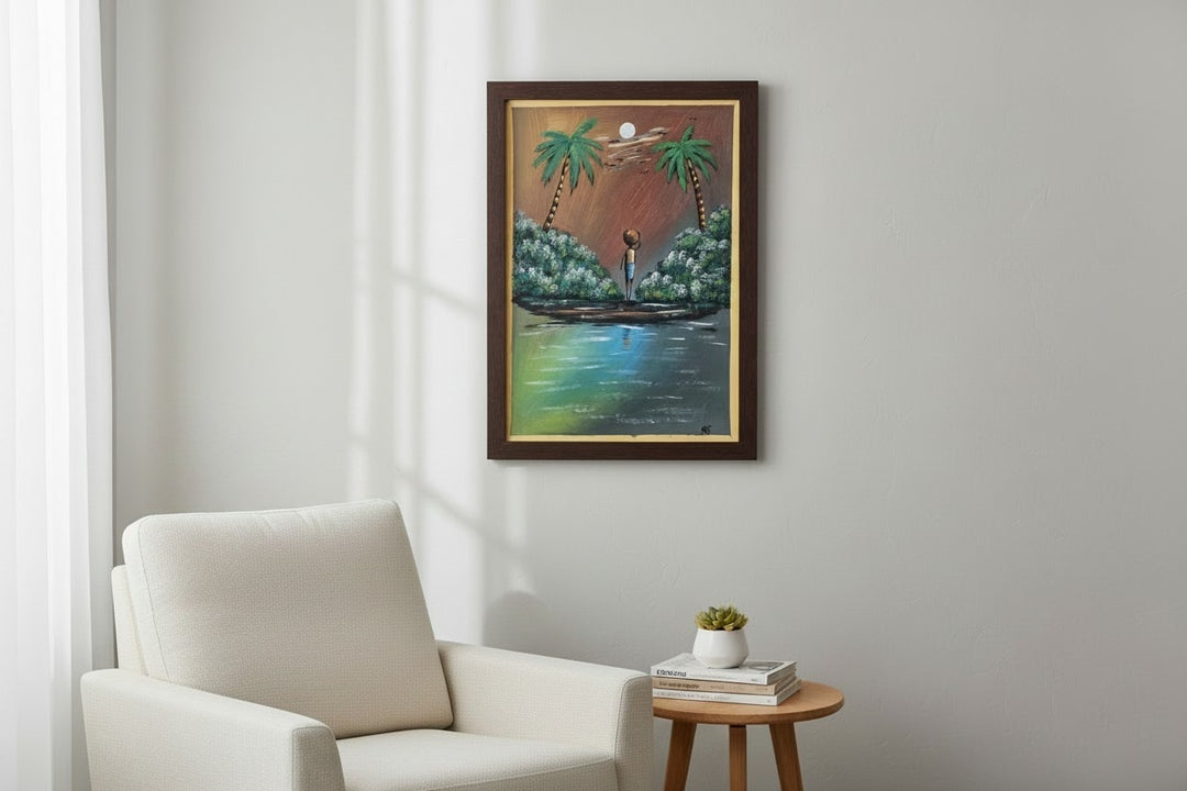 Moonlit Journey|Handcrafted Ghanaian Landscape Painting