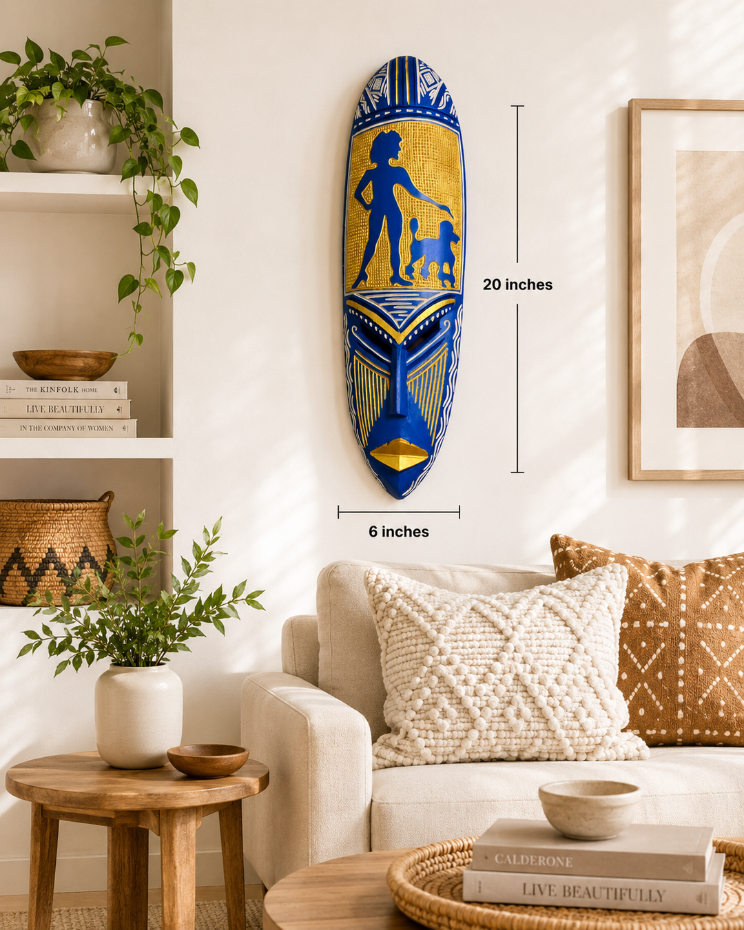 Adinkra Hand Carved African Mask-Blue and Gold