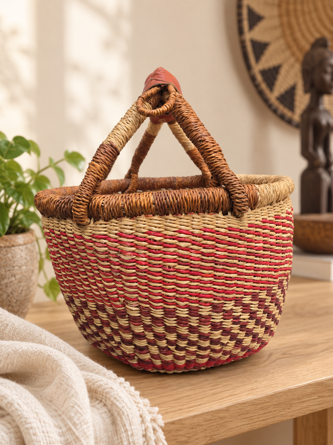 Small Bolga Storage Basket — Handmade by the Women of Ayebase