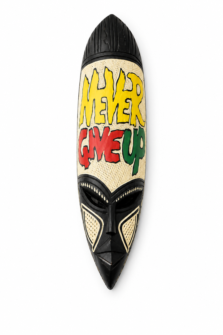 Hand Carved African Mask-Never Give Up
