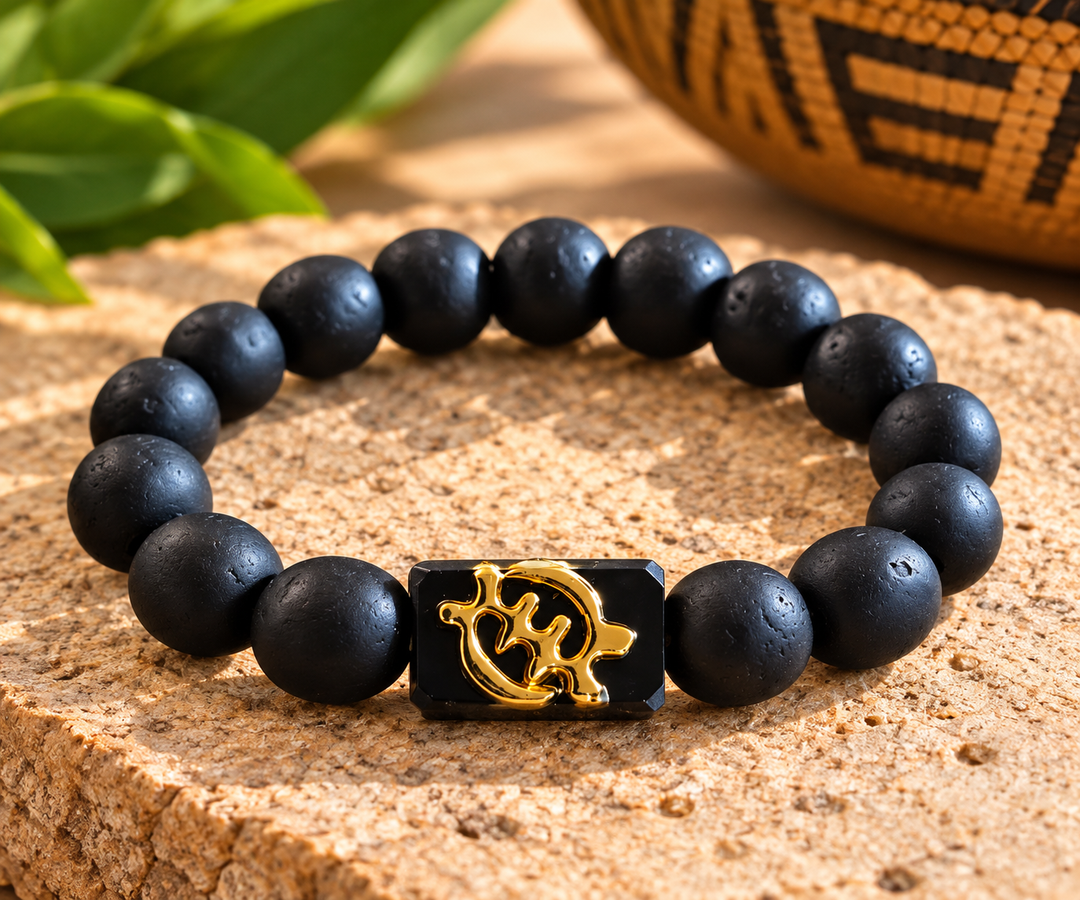 EcoAdinkra Gye Nyame Bracelet – Classic Black | Recycled Glass Beads