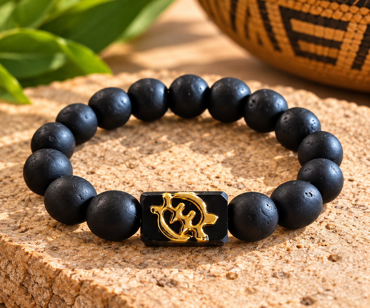 EcoAdinkra Gye Nyame Bracelet – Classic Black | Recycled Glass Beads