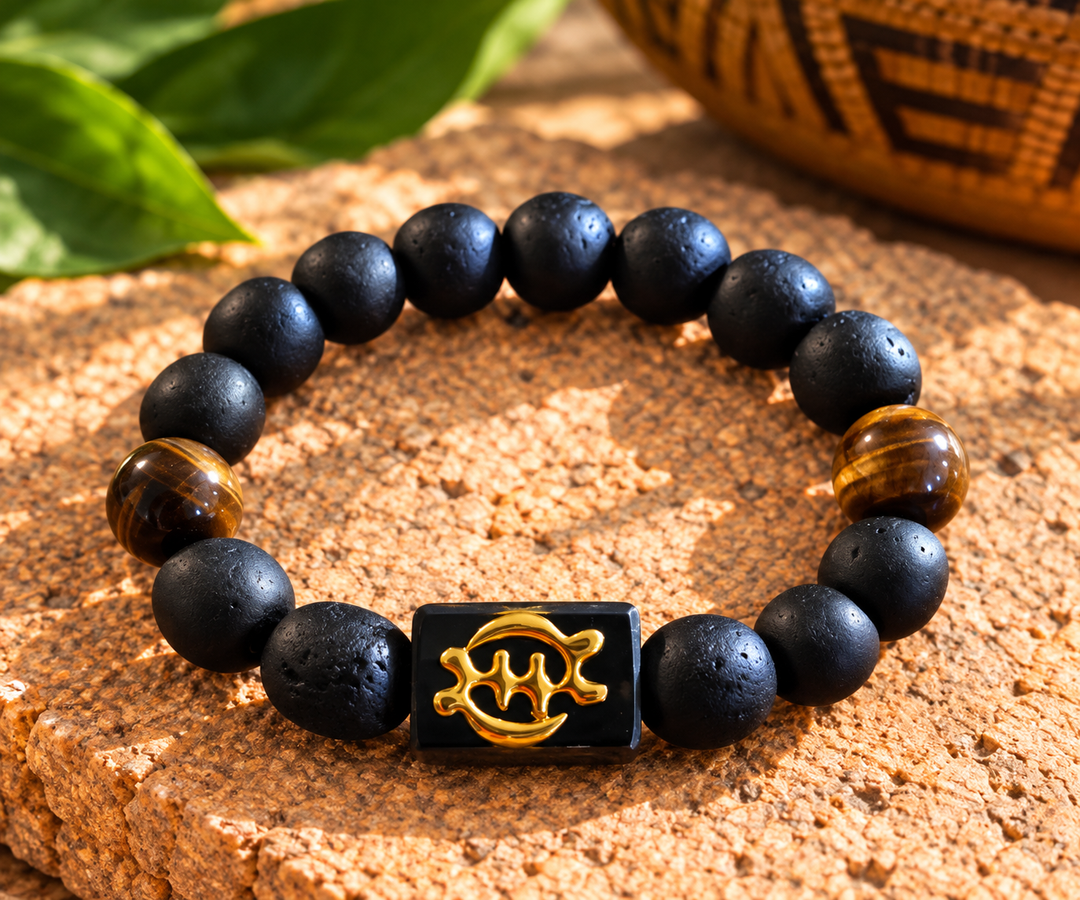 EcoAdinkra Harmony Bracelet – Gye Nyame | Recycled Glass Beads