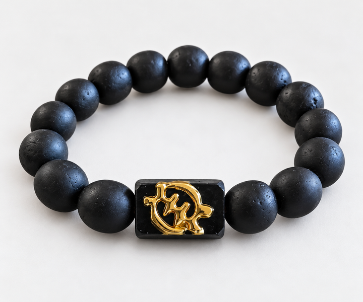 EcoAdinkra Gye Nyame Bracelet – Classic Black | Recycled Glass Beads