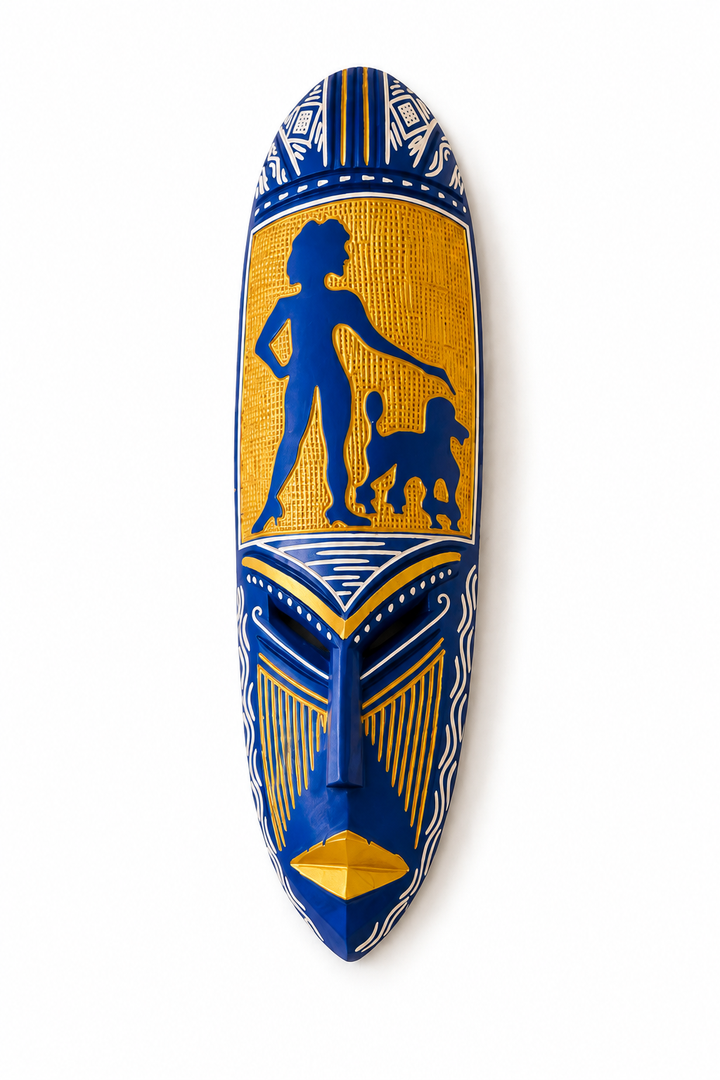 Adinkra Hand Carved African Mask-Blue and Gold