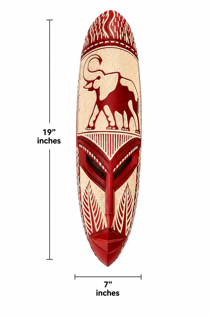 Hand Carved African Mask- Red and Natural