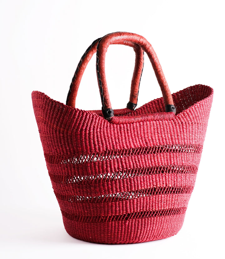 Bolga Shopper-Burgundy